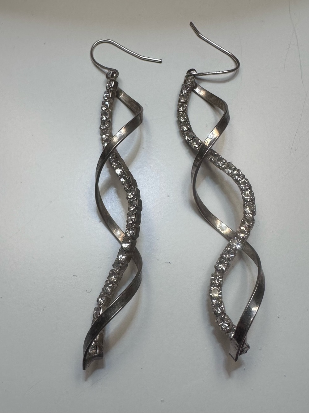Elegant Twisted Crystal Drop Silver Earrings